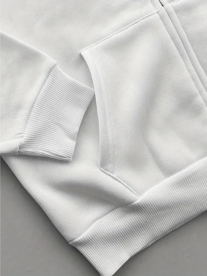 Women's Y2K Oversized Hooded Sweatshirt with Fleece Lining Zip-Up Closure Star Print White