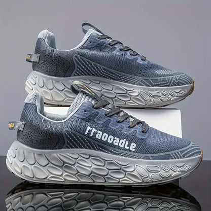 Men's Lightweight Thick-Soled Sports Sneakers – Breathable Low-Top Running Shoes with Cushioned PVC Sole, Arch Support & Non-Slip Grip – Grey/Black