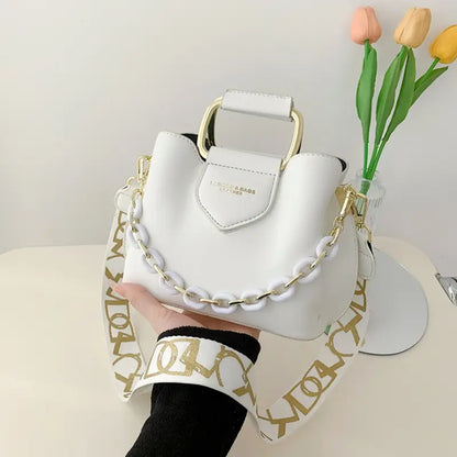 Women’s Convertible Crossbody Clutch – Elegant PU Shoulder Bag with Golden-Tone Hardware, Chain-Link Strap & Buckle Closure for Everyday & Formal Wear