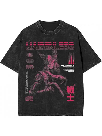 Men's Malinia Micuela Blade Print T-Shirt 230g Washed Cotton Loose Fit Short Sleeve Futuristic Graphic Tee