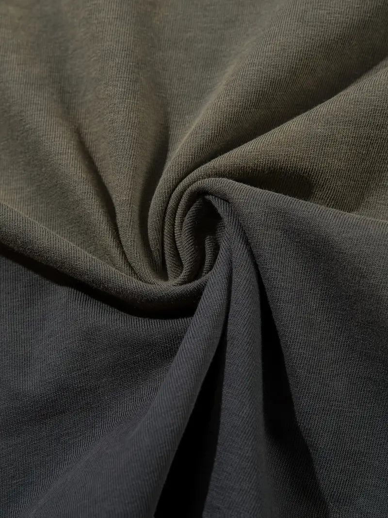 Men's Vintage Washed Tie-Dye T-Shirt Embroidered Letters Loose Fit Crew Neck Short Sleeve Summer Top Khaki