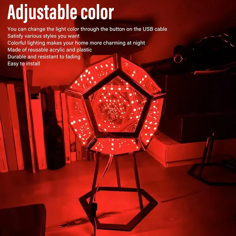 Infinite Dodecahedron RGBW Light – 3D Mirror Cube Lamp for Gaming Room, Desk Setup & Ambient Decor