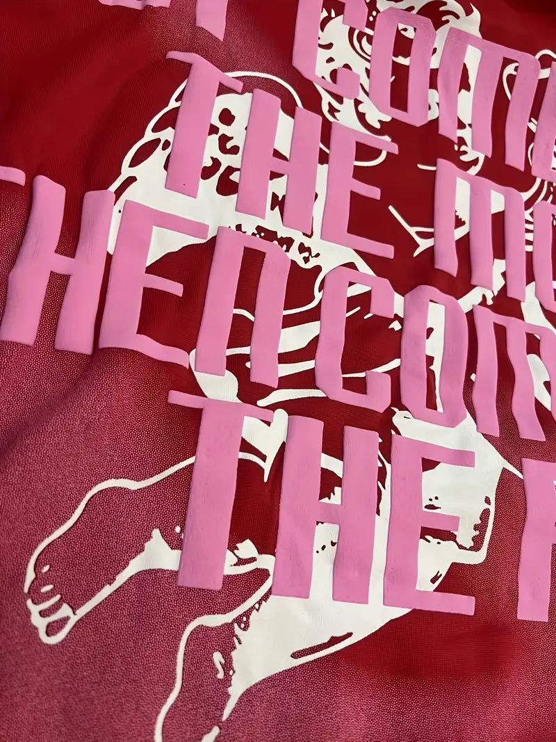 Unisex Oversized Y2K Streetwear Hoodie Flame Letter Print Gradient Red Pullover for Men & Women