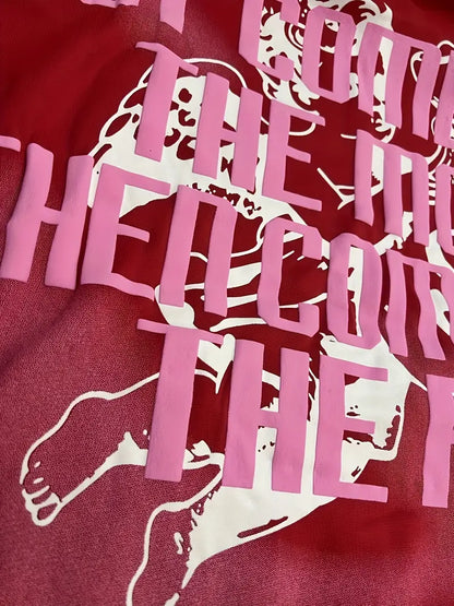 Unisex Oversized Y2K Streetwear Hoodie Flame Letter Print Gradient Red Pullover for Men & Women