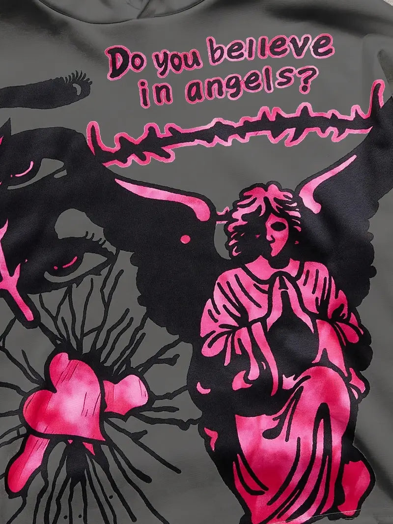 Men's 3D Angel Heart Hoodie Set Polyester Casual Streetwear Two-Piece Outfit with Graphic Sweatshirt & Pants