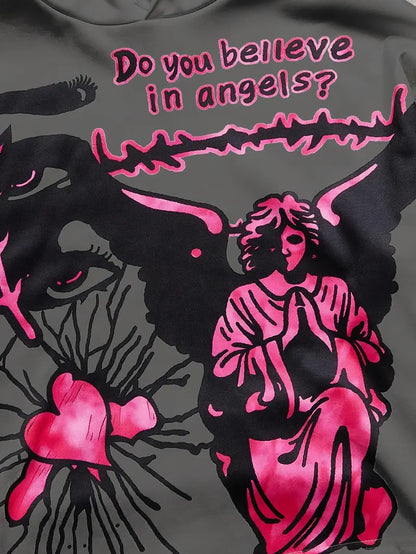 Men's 3D Angel Heart Hoodie Set Polyester Casual Streetwear Two-Piece Outfit with Graphic Sweatshirt & Pants