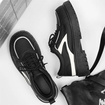 Men’s Korean Streetwear Lace-Up Shoes – Low-Top PU Upper, Slip-Resistant Rubber Sole