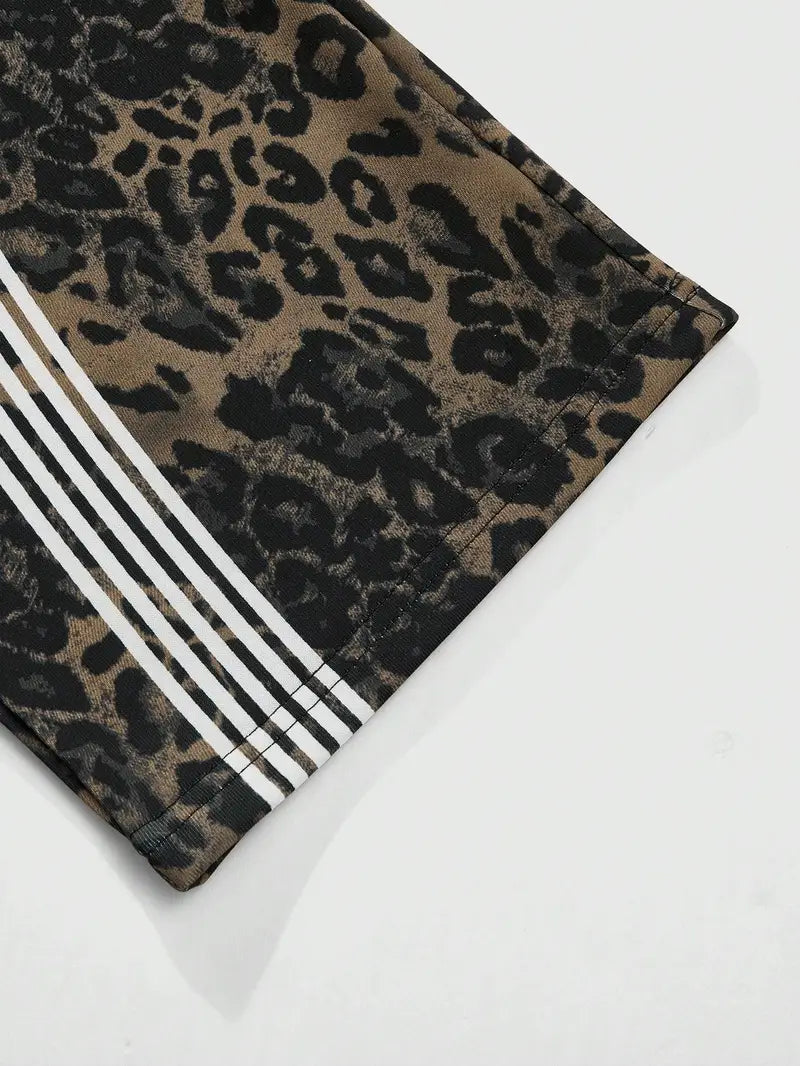 Men’s Leopard Print Sweatpants – Y2K Jungle Graphic Joggers with Drawstring Waist for Streetwear