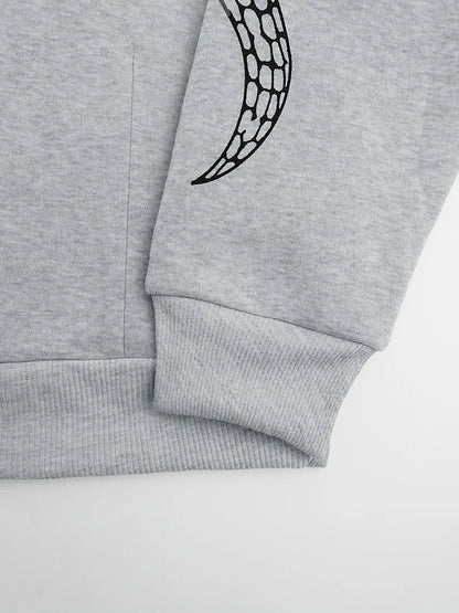 Women's Y2K Streetwear Hoodie with Snake Print Lettering Black Pullover Sweatshirt Gothic Style