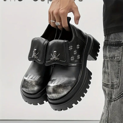 Men's Skull Platform Boots – Chunky Lace-Up Ankle Shoes, Round Toe, Streetwear & Outdoor Style