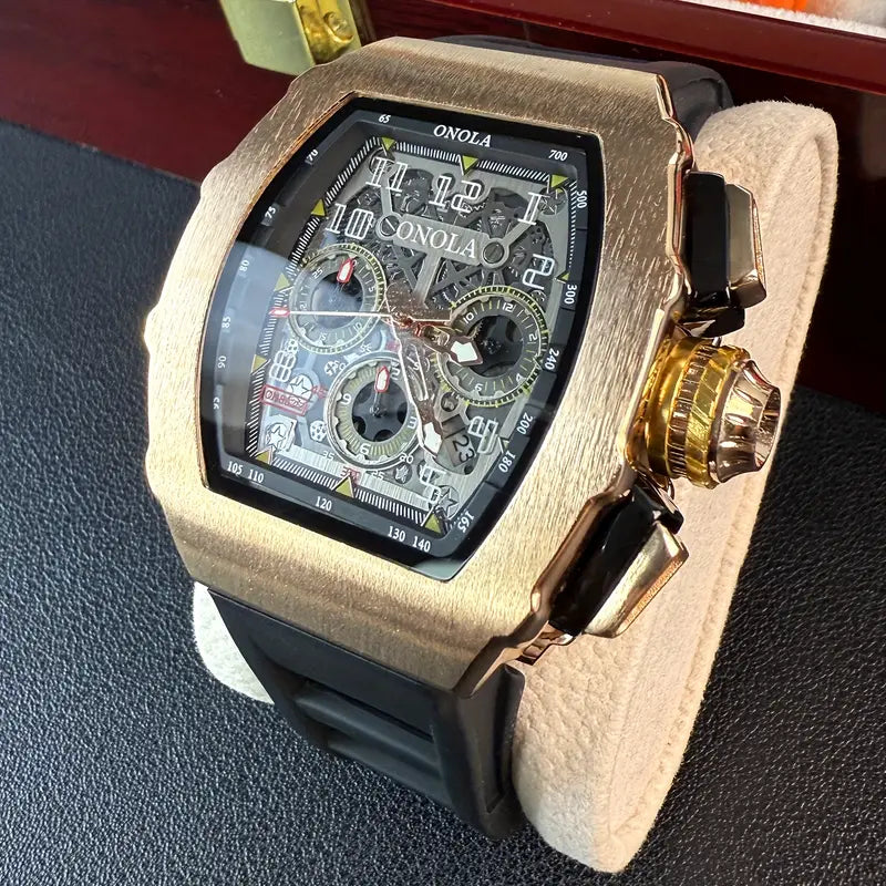 ONOLA Men’s Wine Barrel Quartz Watch – Multifunction Chronograph, Date Display, Night Light, Business & Party Style
