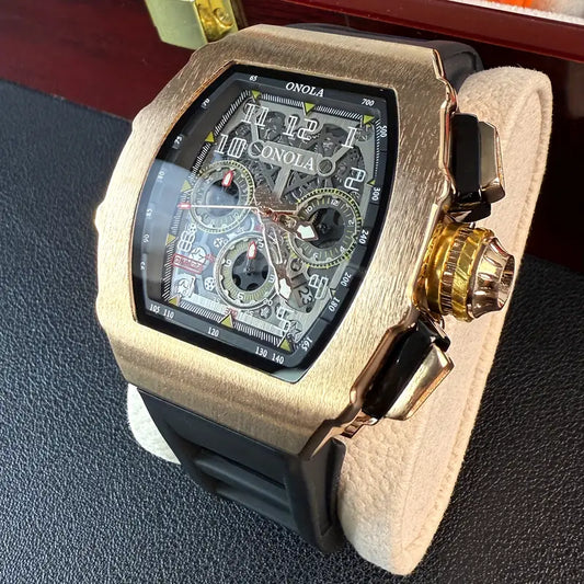 ONOLA Men’s Wine Barrel Quartz Watch – Multifunction Chronograph, Date Display, Night Light, Business & Party Style