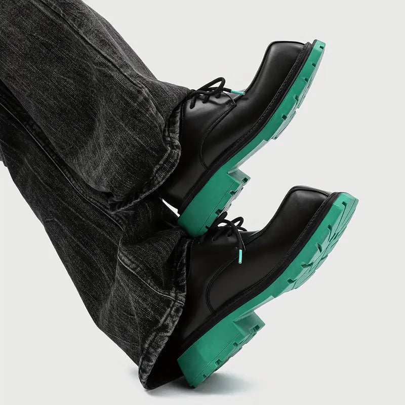 Men's Glossy Low-Top Lace-Up Shoes – Turquoise, Arch Support, Non-Slip Sole, Casual & Semi-Formal