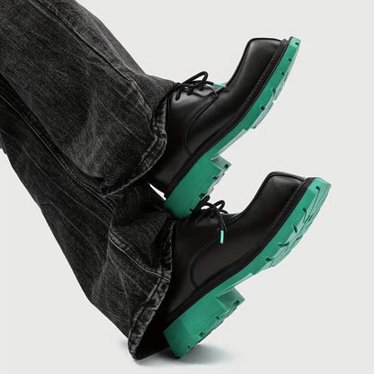 Men's Glossy Low-Top Lace-Up Shoes – Turquoise, Arch Support, Non-Slip Sole, Casual & Semi-Formal