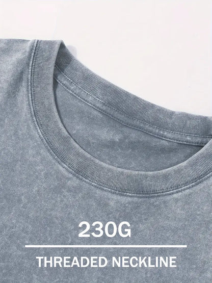 Men's Summer Street Style T-Shirt Racing Car Print Thick Cotton Vintage Washed Loose Fit Short Sleeve Tee