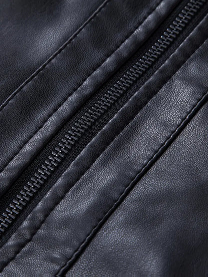Men's Black PU Leather Jacket Zip-Up Baseball Collar Motorcycle Outerwear for Urban & Formal Wear