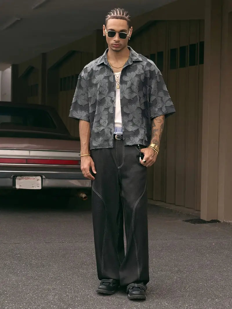 Men's Non-Stretch Button-Up Shirt Loose Fit Streetwear Blouse Machine Washable for Casual Formal Wear