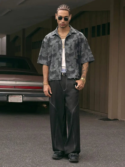 Men's Non-Stretch Button-Up Shirt Loose Fit Streetwear Blouse Machine Washable for Casual Formal Wear