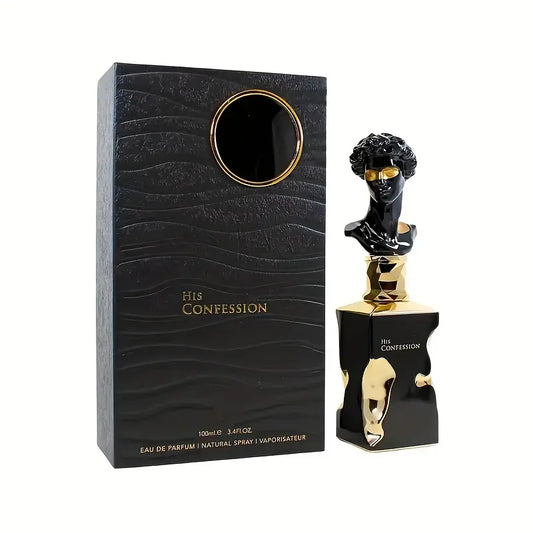 His Confession for Men – Elegant Black Luxury Cologne with Golden Accent Bottle, Long-Lasting Floral Fragrance (3.4oz / 100ml), Formaldehyde-Free, Sophisticated Perfume for Everyday & Special Occasions