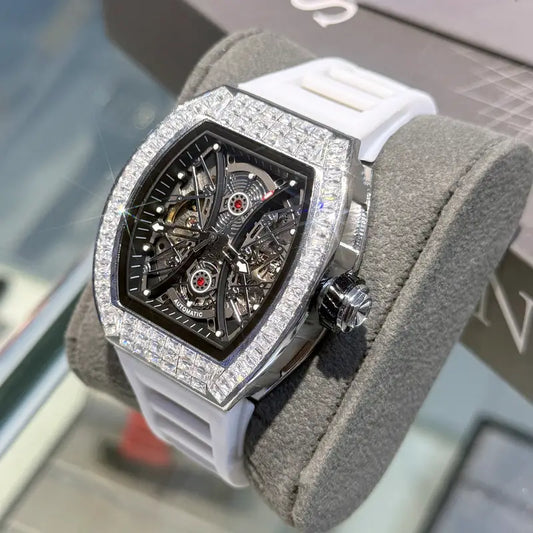 JN304 Men's Automatic Mechanical Watch – Skeleton Dial, Tonneau Case, Self-Winding, Sporty Luxury Design