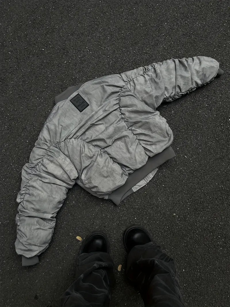 Men's Wasteland Style Bomber Jacket Heavy-Duty Multi-Pocket Flight Coat Padded Loose Fit for Cold Weather