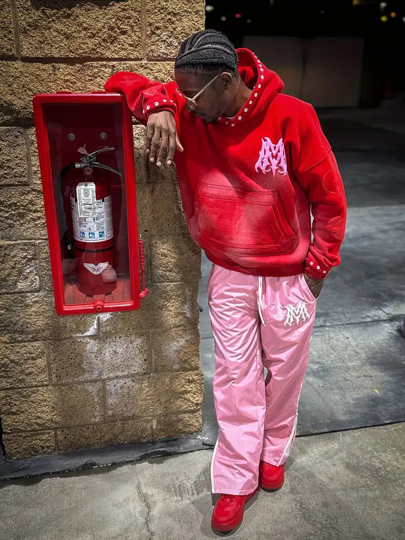 Unisex Oversized Y2K Streetwear Hoodie Flame Letter Print Gradient Red Pullover for Men & Women