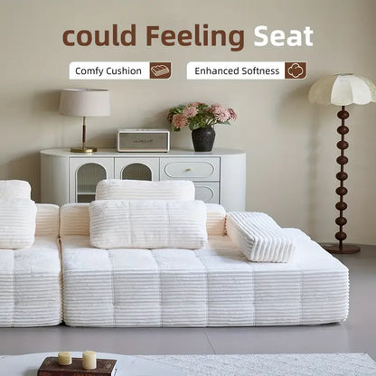 110.24" U-Shaped Modular Sofa – Striped Corduroy, 4-Seater Sectional with Cushions & Armrests