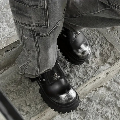 Men's Skull Platform Boots – Chunky Lace-Up Ankle Shoes, Round Toe, Streetwear & Outdoor Style