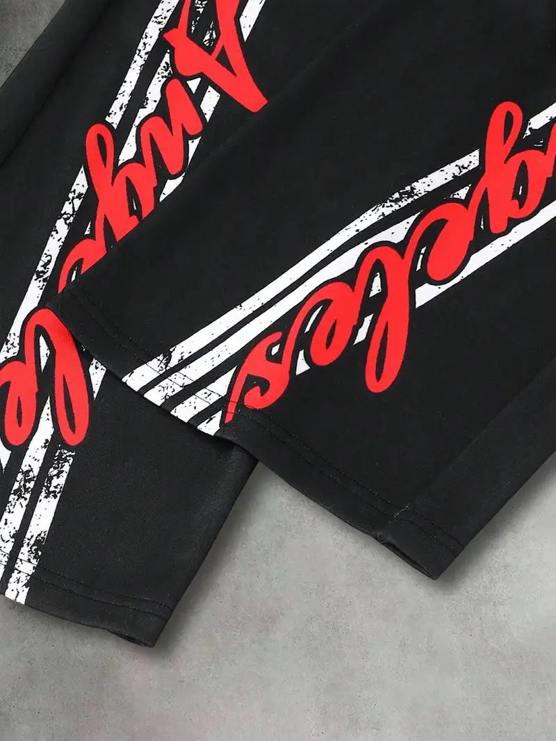 Y2K Streetwear Set for Men – Oversized Hoodie & Sweatpants with Letter Print, Anime Style