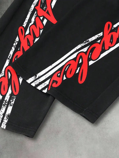 Y2K Streetwear Set for Men – Oversized Hoodie & Sweatpants with Letter Print, Anime Style