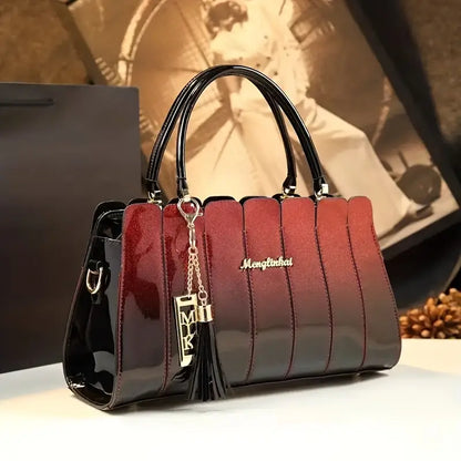 Classic Women’s Ombre Crossbody Handbag – Elegant PU Shoulder Bag with Golden Hardware, Striped Patchwork Design for Business & Formal Occasions