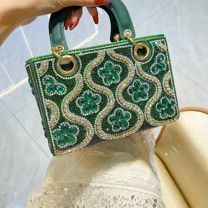 Women’s Light Luxury Small Shoulder Handbag – Genuine Leather, Rhinestone Accent, Large Capacity Dinner Bag