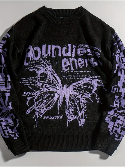 Men's Graphic Knit Sweater – Loose Knit Sweater – Loose Fit Pullover, Round Fit Pullover, Round Neck, Streetwear Neck, Streetwear Casual Winter Fashion Casual Winter Fashion