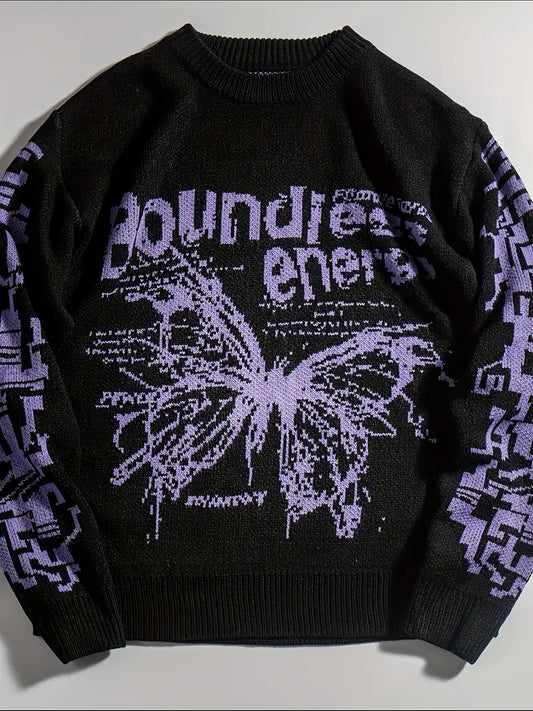 Men's Graphic Knit Sweater – Loose Knit Sweater – Loose Fit Pullover, Round Fit Pullover, Round Neck, Streetwear Neck, Streetwear Casual Winter Fashion Casual Winter Fashion