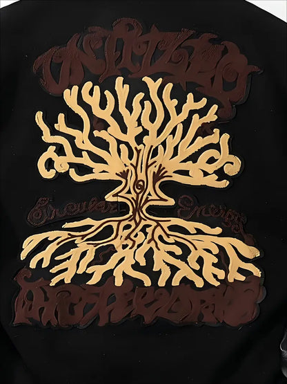 Men's Embroidered Striped Jacket Button-Up Lapel Casual Long Sleeve Outerwear for Fall Winter Black