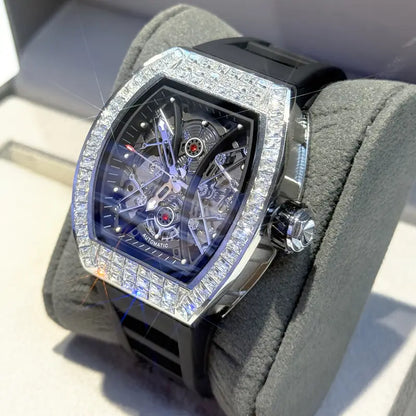 JN304 Men's Automatic Mechanical Watch – Skeleton Dial, Tonneau Case, Self-Winding, Sporty Luxury Design