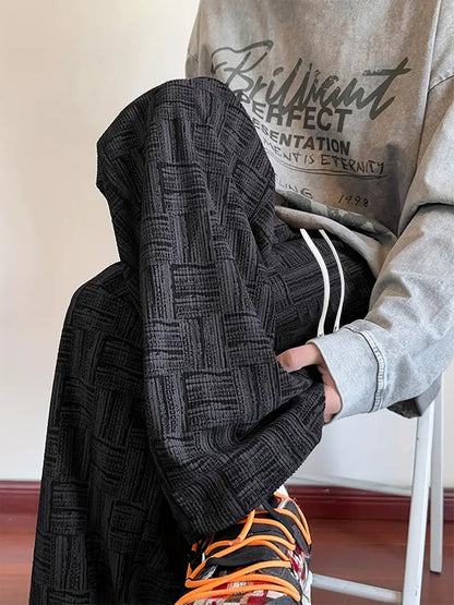 Men’s Corduroy Joggers – Plaid Straight-Leg Pants with Elastic Waist & Drawstring for Outdoor Wear