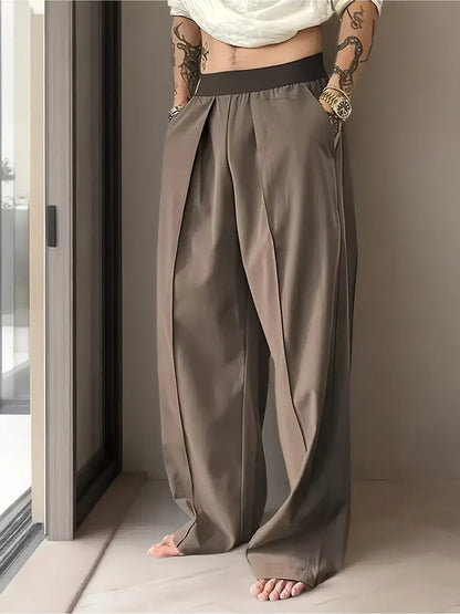 Men’s Loose Fit Casual Pants – Spring/Summer Straight-Leg Trousers with Tight Waist & Wide Cut