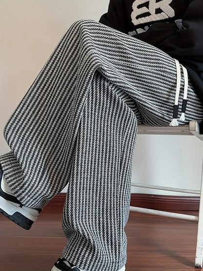 Men’s Relaxed Fit Casual Pants – Non-Stretch Herringbone Trousers for Office & Everyday Wear