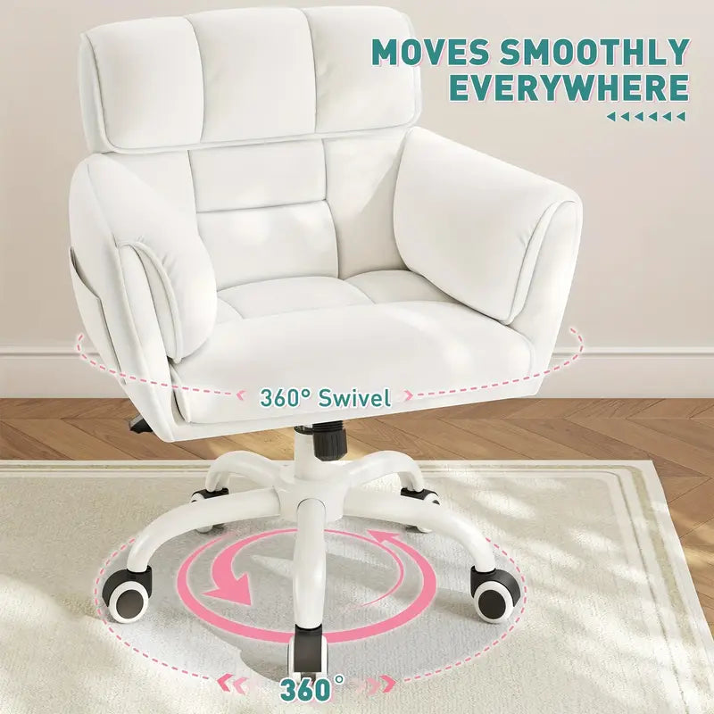 Light Beige Vanity Chair – Adjustable Height, Swivel Base, Upholstered Seat with Side Pockets