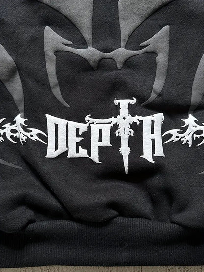 Men's Tribal Zipper Hoodie Loose Fit Streetwear Jacket with Hood Urban Casual Outerwear Orange