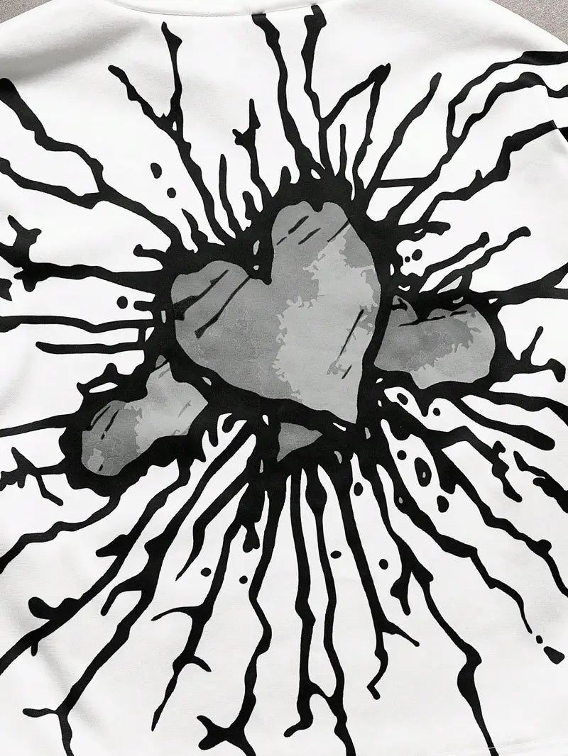 Men's 3D Angel Heart Hoodie Set Polyester Casual Streetwear Two-Piece Outfit with Graphic Sweatshirt & Pants White/Black