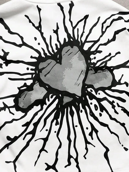 Men's 3D Angel Heart Hoodie Set Polyester Casual Streetwear Two-Piece Outfit with Graphic Sweatshirt & Pants White/Black