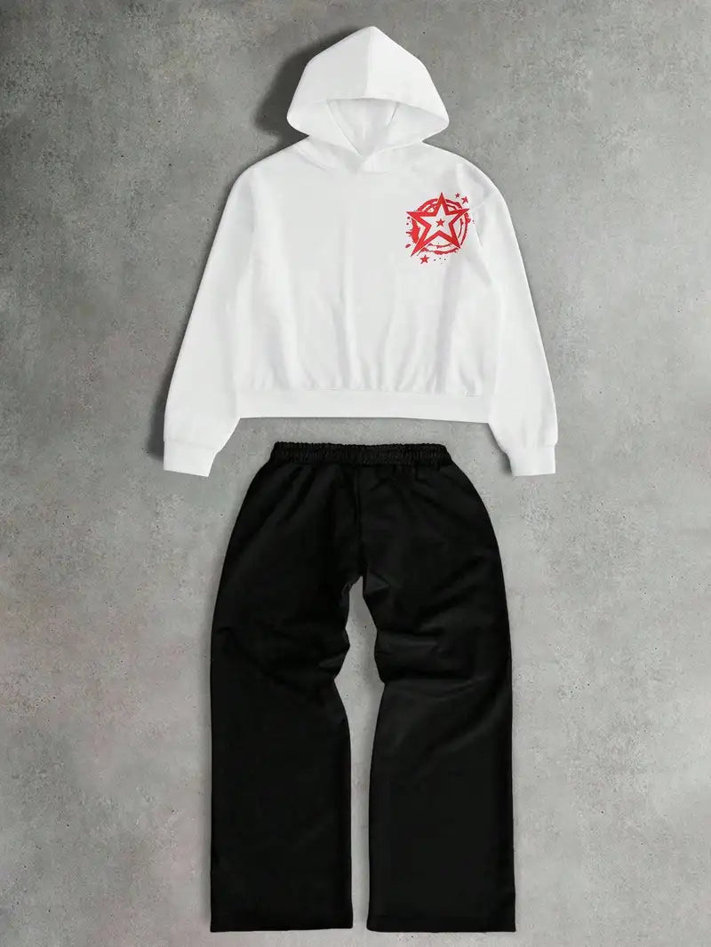 Y2K Streetwear Set for Men – Oversized Hoodie & Sweatpants with Letter Print, Anime Style