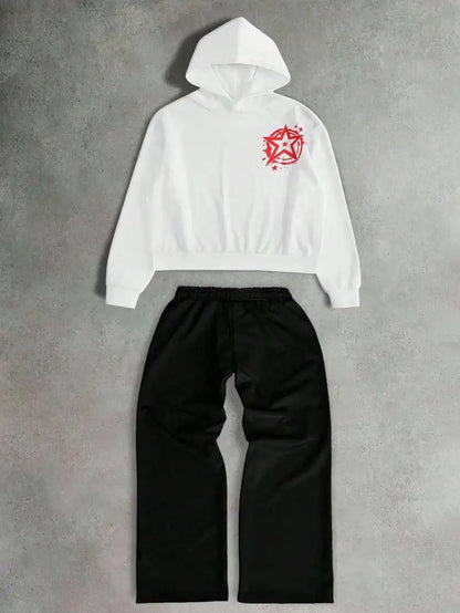 Y2K Streetwear Set for Men – Oversized Hoodie & Sweatpants with Letter Print, Anime Style