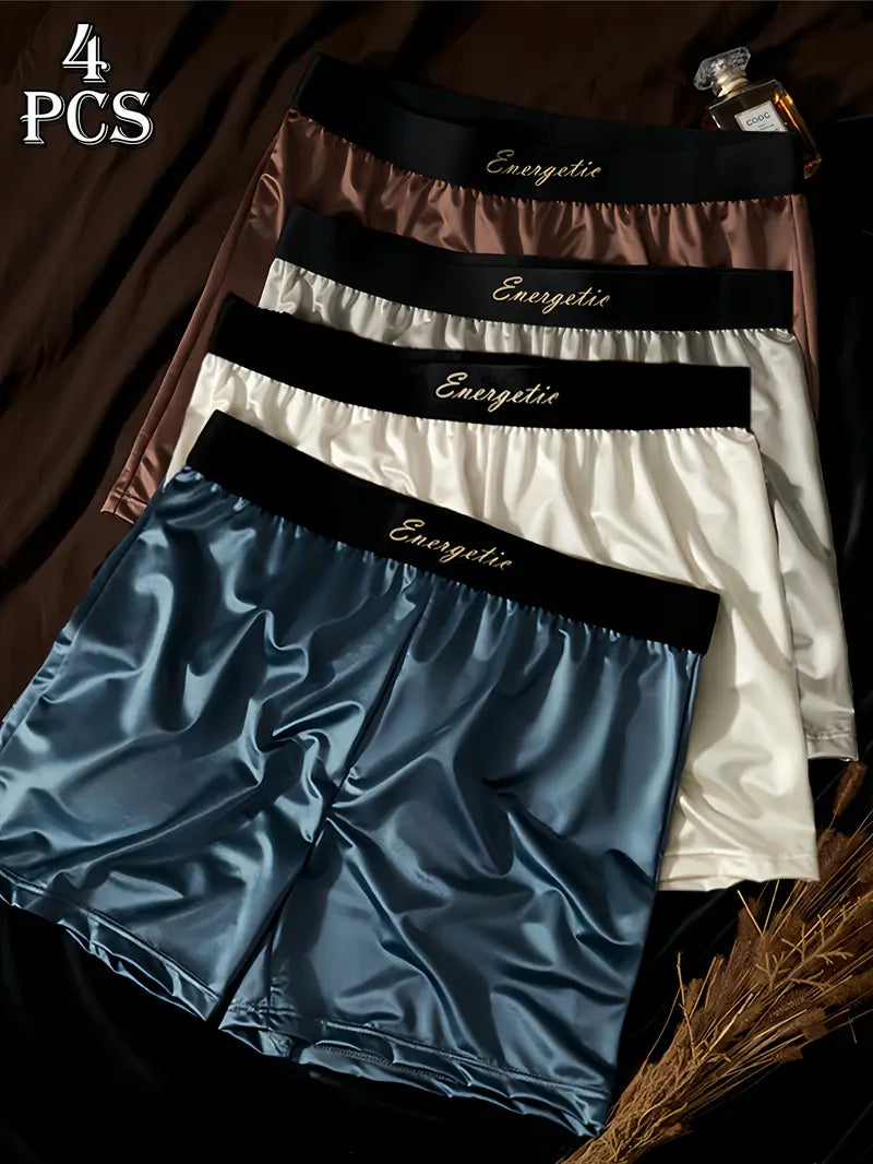 4pcs Men's Soft Boxer Briefs – Light Luxury Flat Corner Underwear, Breathable Comfort Fit