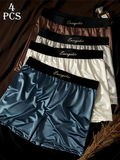 4pcs Men's Soft Boxer Briefs – Light Luxury Flat Corner Underwear, Breathable Comfort Fit