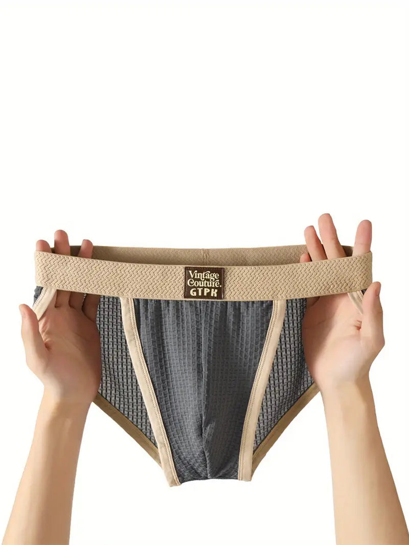 3pcs Men's Retro Briefs – Textured Pattern, Elastic Waistband, Soft Microfiber Underwear Set