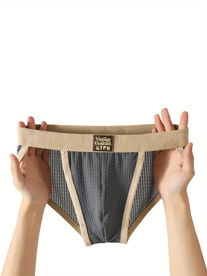 3pcs Men's Retro Briefs – Textured Pattern, Elastic Waistband, Soft Microfiber Underwear Set