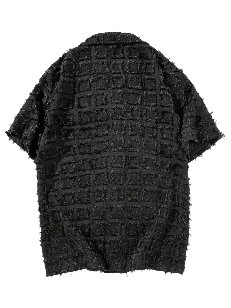 Men's Black Tassel Check Shirt Short Sleeve Button-Up Non-Stretch Fabric Casual Summer Streetwear